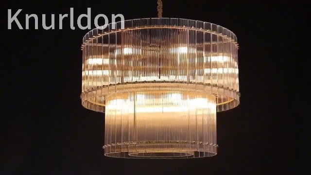 Image of 3-Tier Modern Gold Round Chandelier, 37 inch Water Ripple Crystal Glass Chandeliers for High Ceiling,16-Lights Luxury Adjustable Hanging Chandelier for Living Room, Foyer, Staircase, Dining Room,