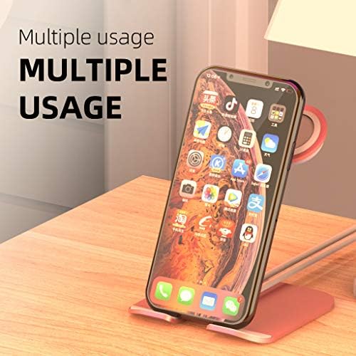 AOJUE Dual iWatch Charging Stand, Aluminum Nightstand Charging Stand Docking Station Holder Compatible for iWatch Series 6 SE 5 4 3 2 1 (44 42 40 38mm) iPhone12 Mini Xs Max XR X 8 8plus 7 7plus (Pink)