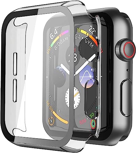 Misxi 2 Pack Hard PC Case with Tempered Glass Screen Protector Compatible with Apple Watch SE 3 (2025) SE 2 SE Series 6 Series 5 Series 4 44mm, Scratch Resistant Overall Protective Cover for iWatch, Clear