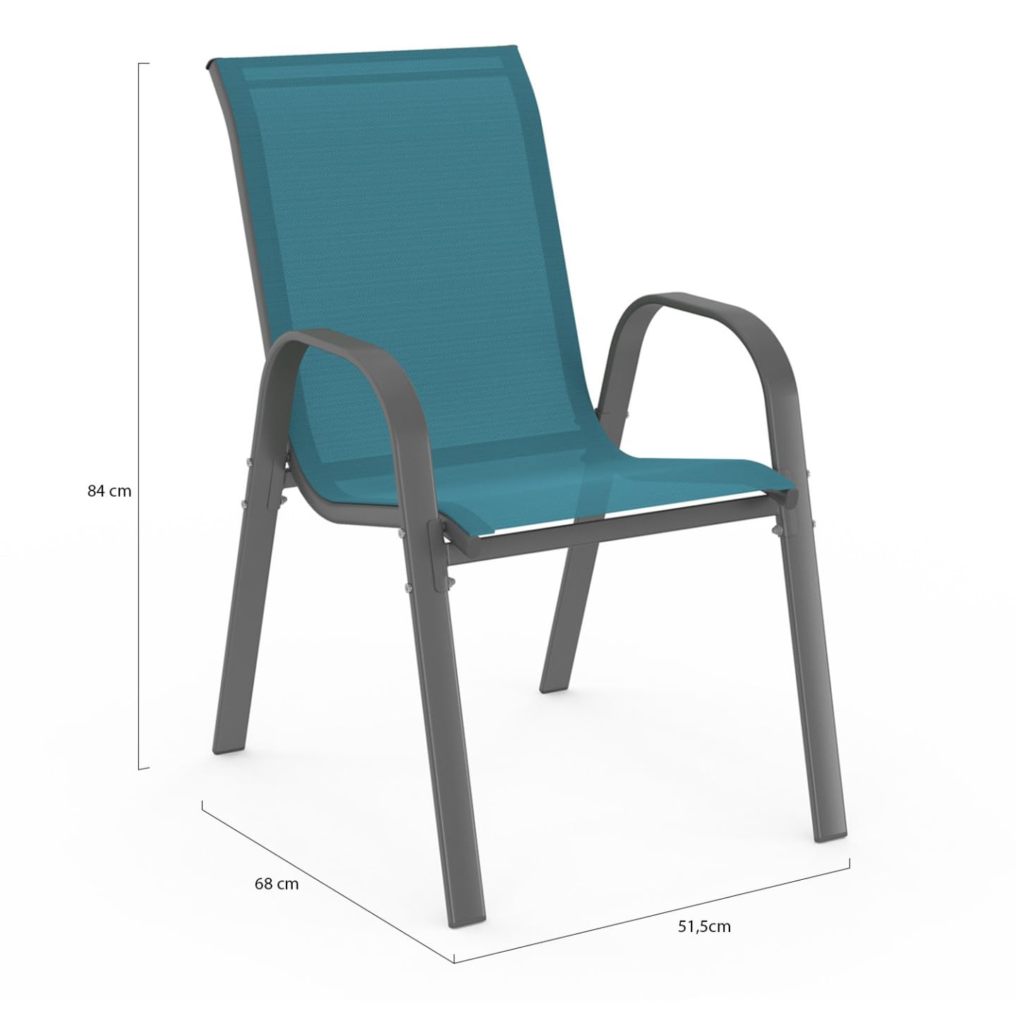 IDMarket - Lot de 6 chaises de Jardin LYMA métal et textilène empilables Bleu Canard