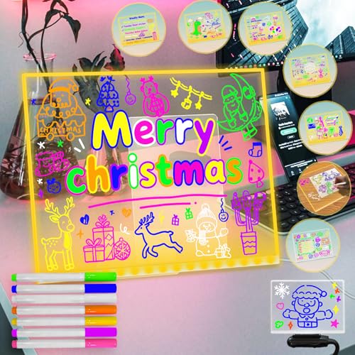 Fanrui Acrylic Dry Erase Board with Dimmable-15.75 x 11.81Inches Clear Desktop Whiteboard Led Message Board with Adjust Stand for Desk,Acrylic Memo Tablet with 7 Pens for Home Office Wedding Xmas