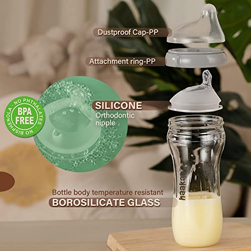 Haakaa Gen.3 Glass Baby Bottle Breastfeeding Bottle With Fast Flow Nipple For Baby Feeding, Anti-Colic, Wide Neck, Bpa Free,Grey (11Oz/300Ml, 6M+, 1Pc) #TOP7
