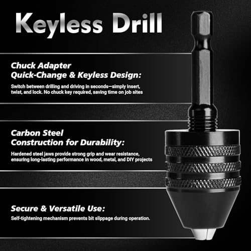 2 Pieces Keyless Drill Chuck Adapter Set, 1/4 Inch Hex Shank Quick Change Drill Bit Converter, 0.3-3.6mm and 0.6-8mm for Impact Drivers and Power Drills Compatible with Milwaukee, DeWalt, Makita - Image 5