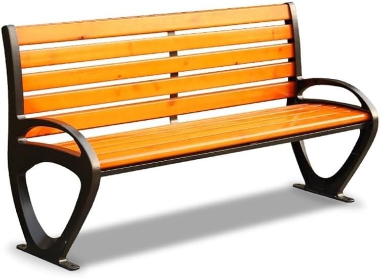 Garden Park Outdoor Bench Aluminum Chair Legs Wooden Seat Bench with Backrest Seat