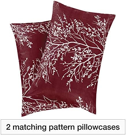 Vaulia Soft Microfiber Sheets, Tree Branch Print Pattern, Burgundy Red Twin Size 3-Piece (1 Fitted Sheet, 2 Pillowcases)