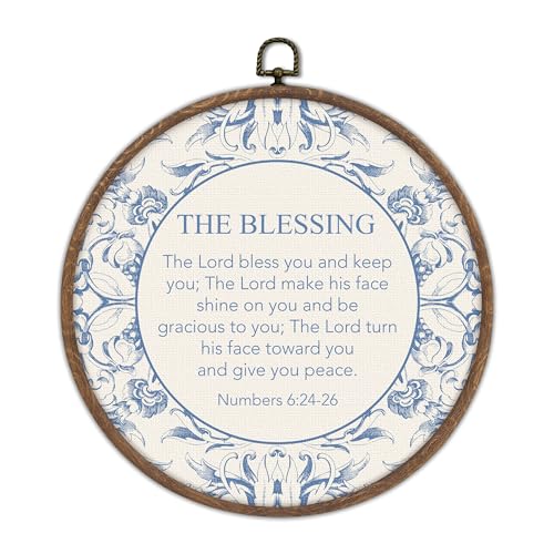 DTLGTG The Blessing Bible Verses Decor - Christian Wall Decor for Bedroom, Dorm or Living Room, Light Blue Religious Home Accent, 10x10 Round Framed Christian Art, Faith Gift for Girls and Women-F01