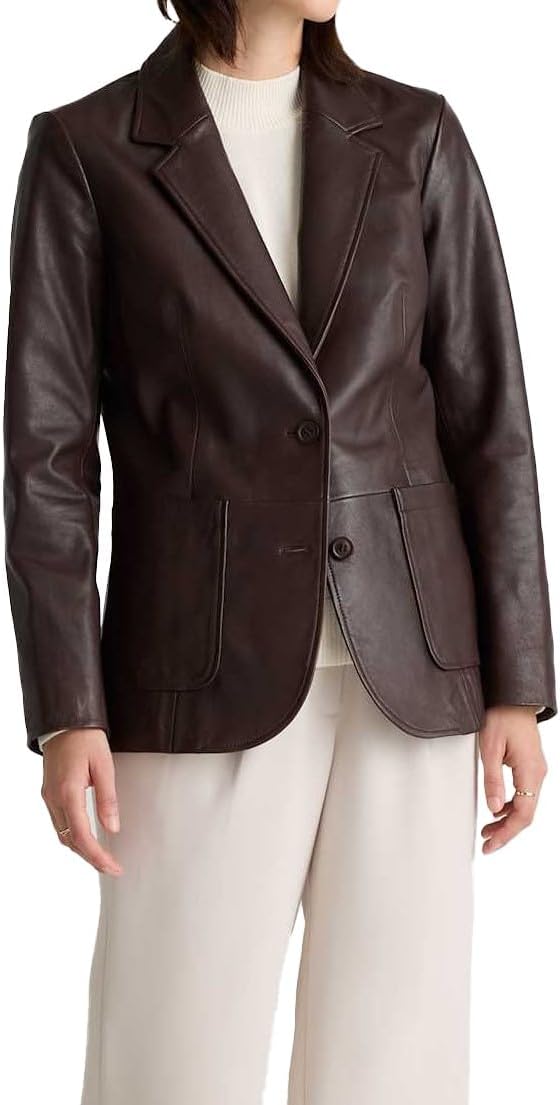 IZAC & DAUD Lambskin Leather Blazer for Women - Casual Coat Long Sleeves Suit Style Leather Jacket Women - Image 6