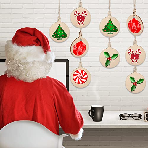 Blulu 100 Pieces Christmas Wooden Ornaments Star Round Wood Slices Wood Snowflake Angel Shape Christmas Tree Hanging Embellishments With 100 Pieces Cords (Style 3) #TOP3