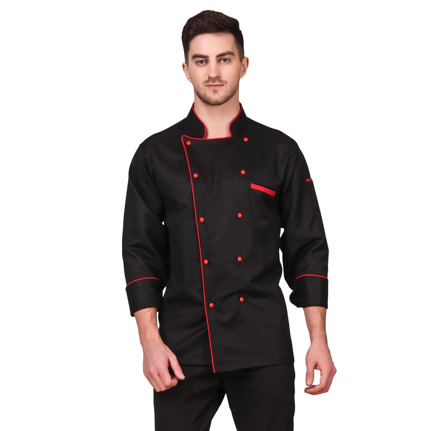 Men's Cotton Chef Coat Professional Coat (Black, 40,M)-image-16