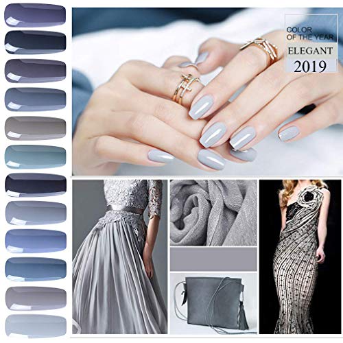 Clavuz Smalto Semipermanente Gel Soak off UV LED Ricostruzione Unghie Arte Set Kit da 12pzs 8ml - Serie Elegante Grigio