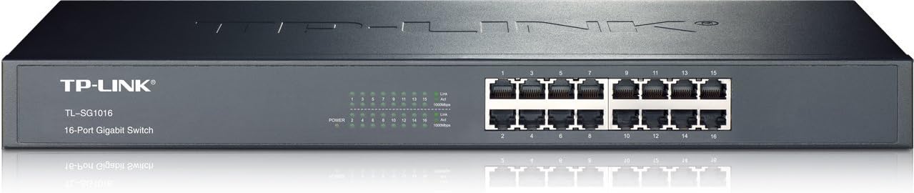 TP-LINK Network TL-SG1016 16-Port UNMANAGED GIGABIT RACKMOUNT Switch Retail(Renewed).