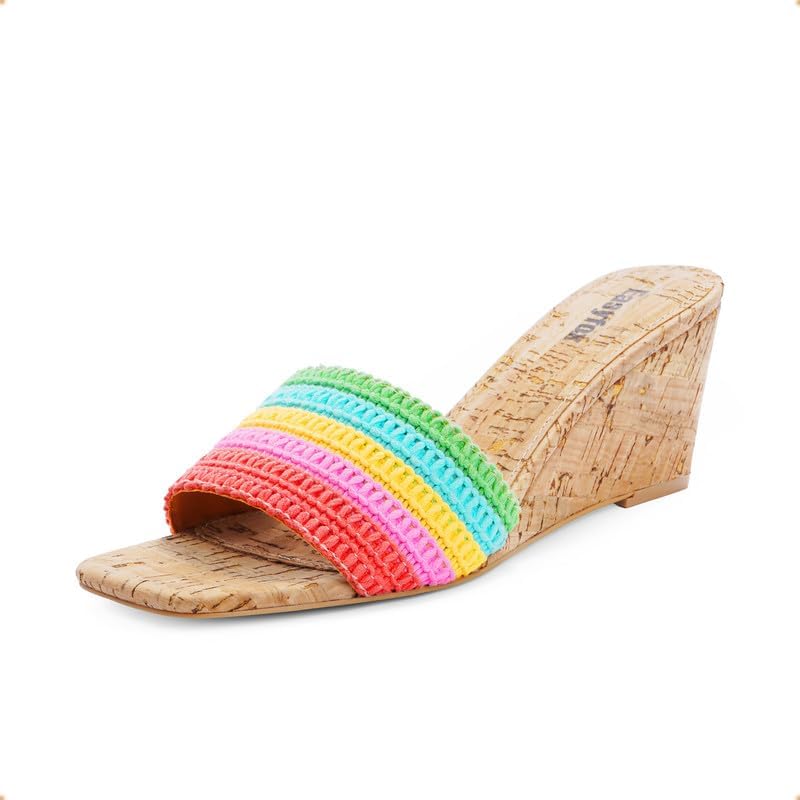 Wedge Sandals for Women Open Toe Wedge Heels Womens High Heel Sandal Square Toe Heeled Wedge Sandals Wood Grain Slip on Wedge Mules - Image 4