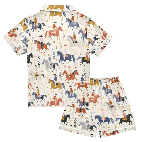 ALAZA Funny Horse Race Riders Pajamas Satin Pajama Set Short Sleeve Button Down Sleepwear2