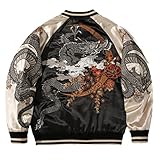 IXYHPJP Autumn Yokosuka Embroidered Chinese Dragon Jacket Men's Casual Trendy Outerwear Heavy Baseball Uniform Coat Beige XL