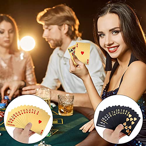Spielkarten 2 Kartendecks, Einzigartig kühles Schwarzes Poker Wasserdichtes PET Plastik Spielkarten, Premium Kartendeck Standardgröße für das Geschenkpartyspiel(Gold und Schwarz) – Bild 7