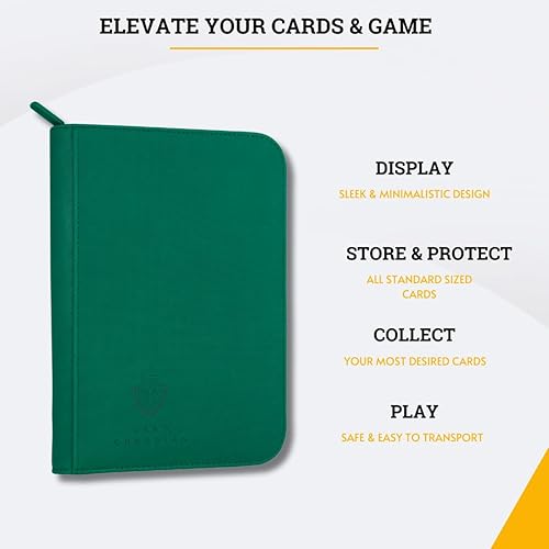Miniatura 7 de Card Guardian - Carpeta prémium de 4 bolsillos para 160 tarjetas (verde)  Cierre de cremallera y bolsillos laterales cargados  Compatible con