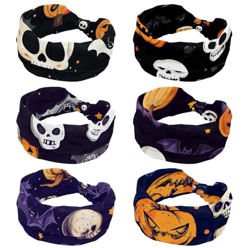 Bandeau elastique femme lot de 6 turbans larges imprimé Halloween