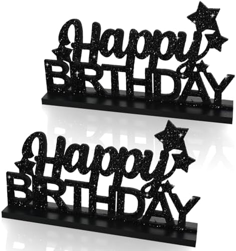 TONIFUL Glitter Black Letter Happy Birthday Sign Centerpieces for...