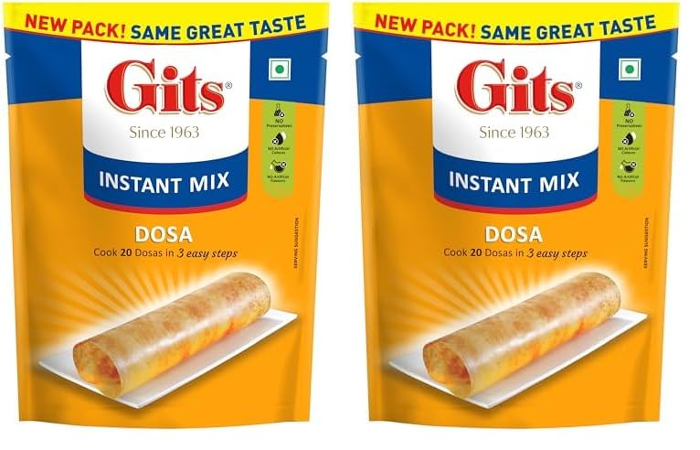 Image of Gits Instant Rice Dosa Breakfast Mix, Makes 20 per Pack, Pure Veg, South Indian Breakfast Mix, 500g (Pack of 2)