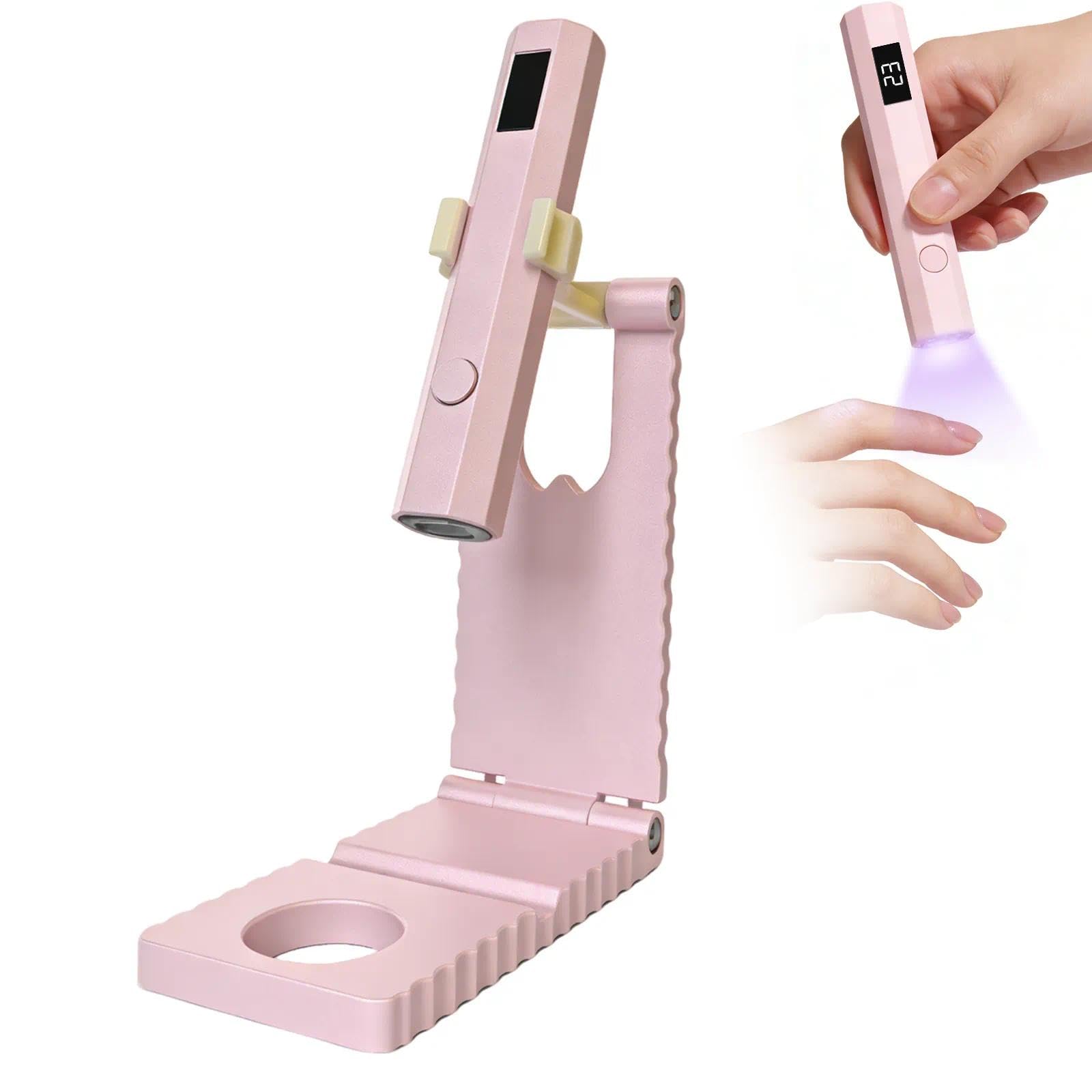 Lampada UV Portatile per Smalto,Mini Lampada UV LED Unghie, Lampada per Unghie Senza Fili 3W Asciuga Unghie Sciugatura Rapida con Supporto per Asciuga Unghie Salone di Casa, Rosa