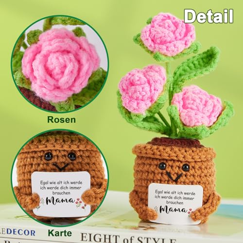 Yiminu.DS Muttertagsgeschenke für Mama Geschenke Muttertag，Mutter Geschenkidee zum Muttertag, Handgefertigtes Positive Gestrickte Rosen Blume Mama Geburtstagsgeschenk