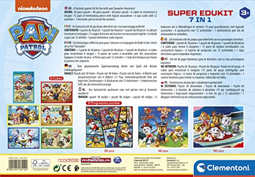 Clementoni 18112 Super Edukit 7 en 1 Pat’ Patrouille 3 Puzzles De 30 48 Et 60 Pièces 6 Cubes Un Mémo Un Domino Et 12 Cartes Quiz Jeu Éducatif Fabriqué en Italie - vue 3