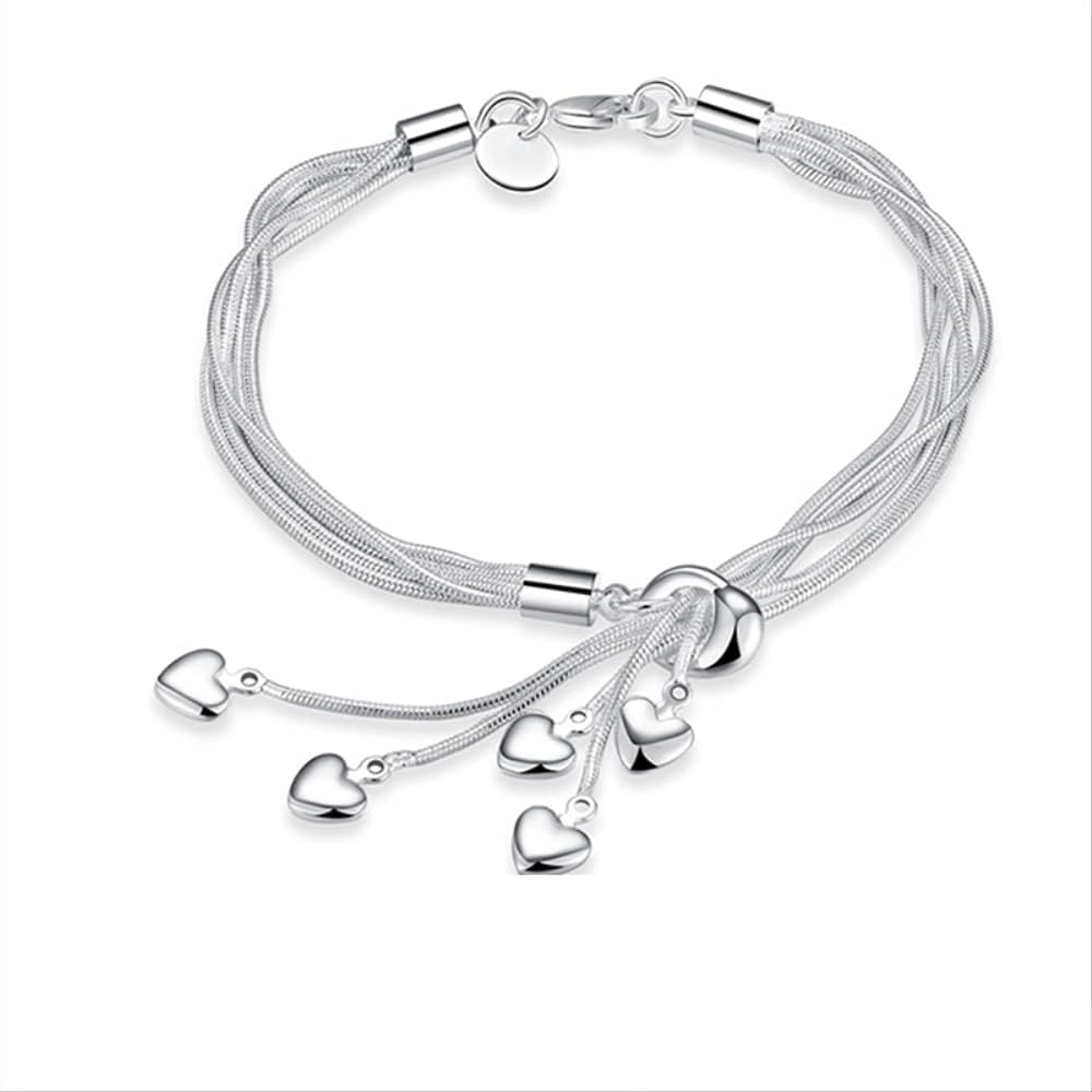 Pulsera y brazalete con dije de corazón y borlas multicapa para mujer