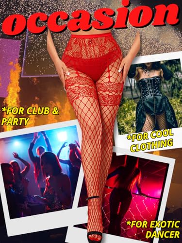 Image of ChiaoLezhee Sexy Wide Fishnet Tights, Floral Lace Garter Stockings For Women, Fishnets Fish Net Fits 0-18