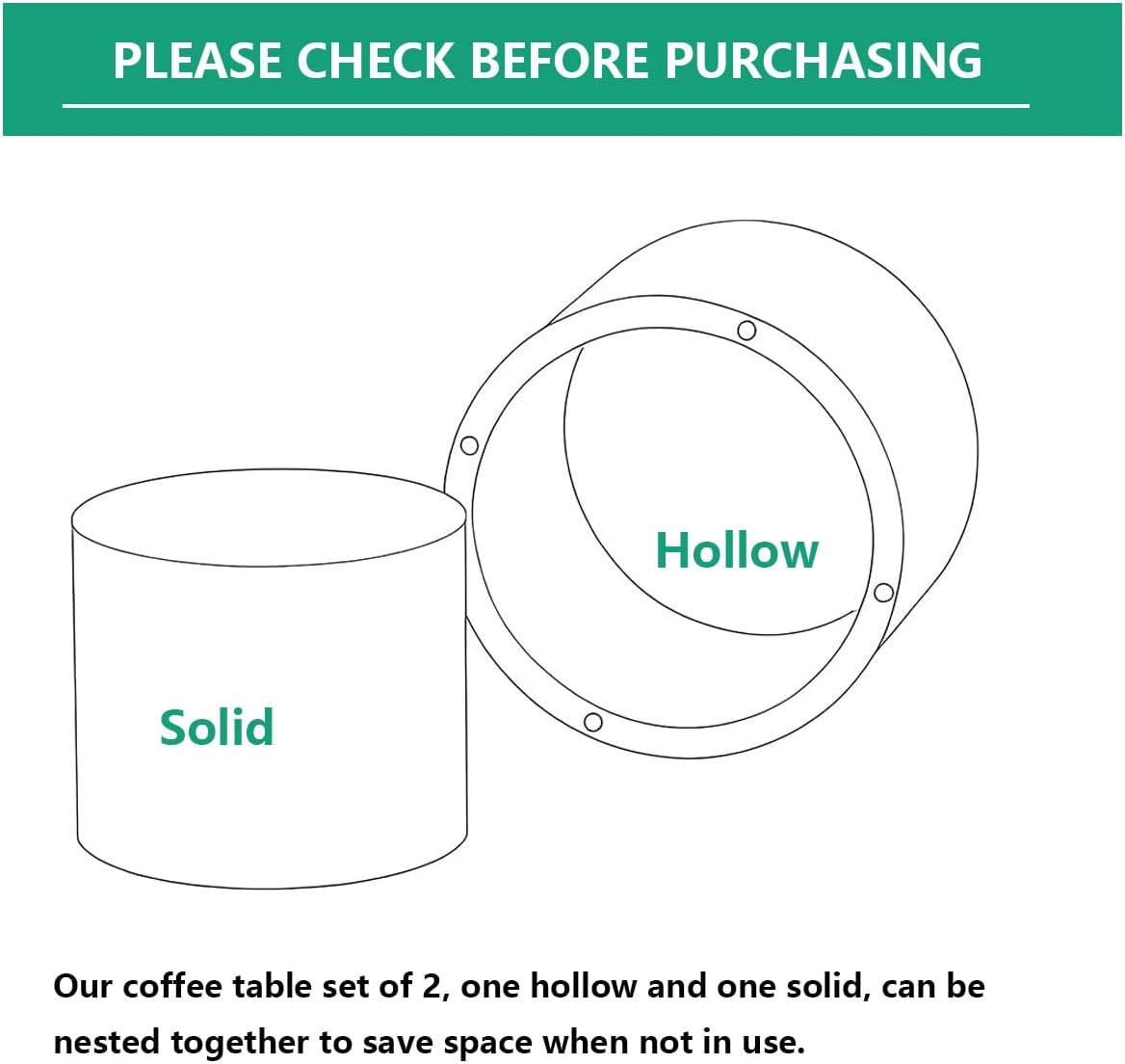 Round Nesting Coffee Table Set of 2 Modern Coffee Table Small Side Tables Circle Nested End Tables for Living Room (Black Moon Large)