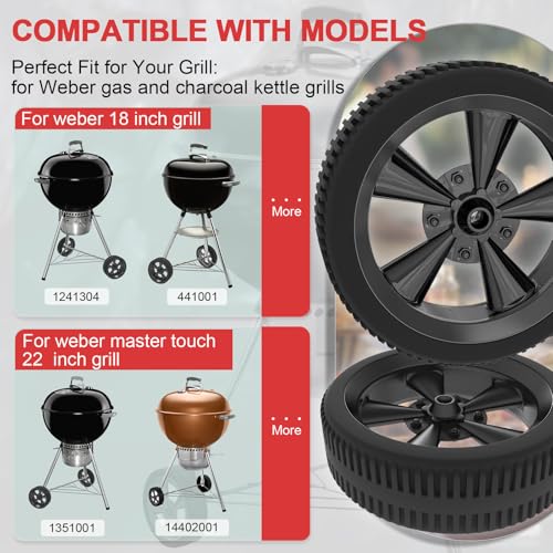Image of 65930 65931 BBQ Wheels for Weber Kettle 18 /22 Inch Grill Replacement Parts