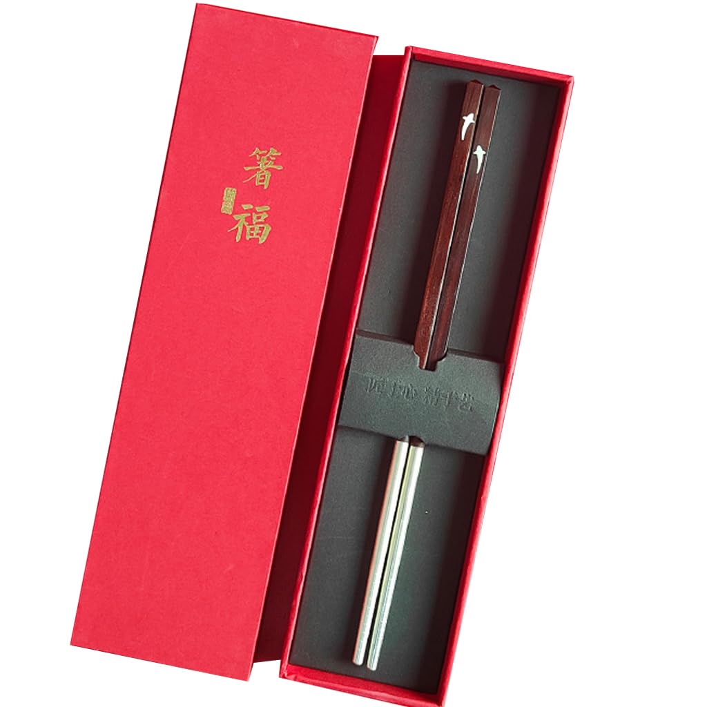 Ensembles de baguettes en bois et argent réutilisables avec étui red | baguettes en ébène de qualité supérieure anti-dérapantes, adaptées au lave-vaisselle, pour la cuisine chinoise
