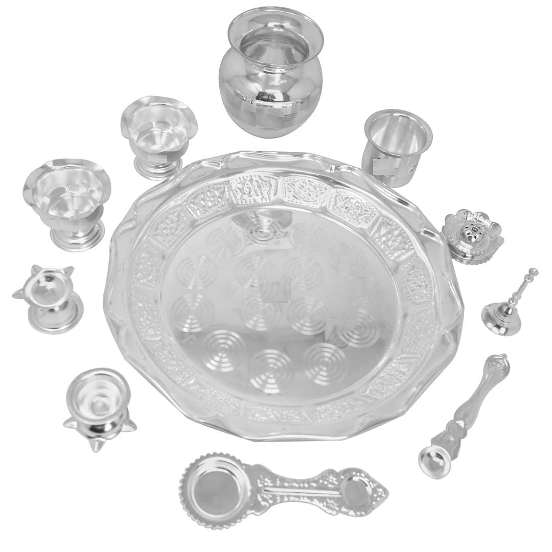 German Silver Pooja Plate Set - 11 Piece Kit -5