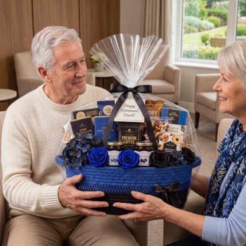 Image of Colingmill 1 Set Woven Basket for Gift Empty with Cellophane Wrap Set 14 x 10 x 5.5 Inch, Medium Decorative Gift Basket Empty to Fill, Cotton Rope Storage Box Decor (Blue Black)
