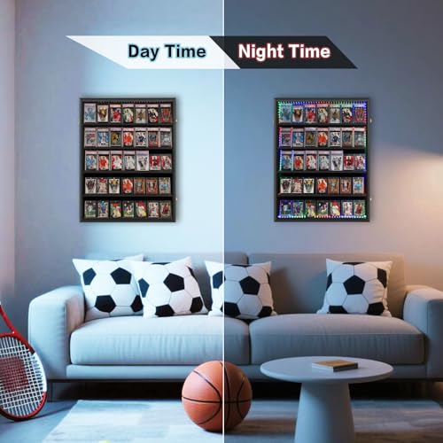 Image of KCRasan 35 Graded Sports Card Display Case with LED -Baseball Card Display Frame Lockable - Trading Card Collector Wall Display Holder for Basketball Football Hockey Cards, UV Protection Acrylic