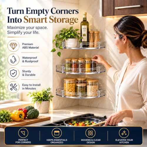 Image of Urban Elite Acrylic Bathroom Corner Shelf Set of 3 - Unbreakable Transparent Wall Mount Organizer (8 inch, 10 inch, 12 inch) | Rust-Proof, High Load Capacity Storage Rack for Bathroom, Kitchen & Home (Corner)