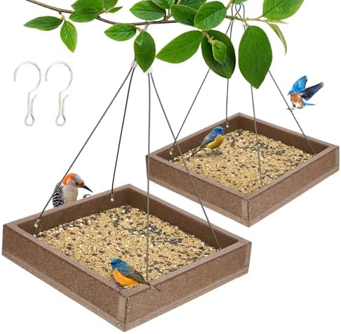 best bird feeders for titmice that will transform your backyard experience 8 Kingsyard 2 Pack Platform Bird Feeder Tray for Outdoor Hanging - Durable Recycled Plastic & Metal Mesh, Large 3.5 lbs Capacity, Ideal for Attracting Large Birds, Brown