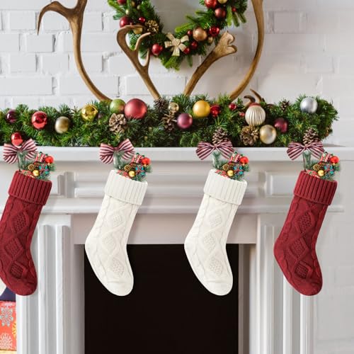 VIBILIA-Christmas-Stockings-4-Pack-18-Inches-Large-Size-Knitted-Xmas-Stocking-for-Fireplace-Holiday-Party-Decorations-White-Red VIBILIA Christmas Stockings 4 Pack 18 Inches Large Size Knitted Xmas Stocking for Fireplace Holiday Party Decorations White Red