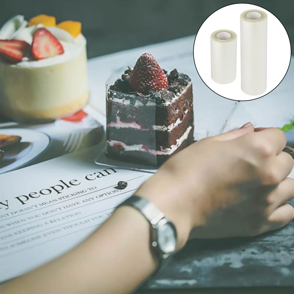 Set Pellicola Per Torte In PP Alimentare - 2 Rotoli Da 8 E 15 Cm + 6 Raschietti Per Crema + Etichette - Perfetto Per Decorare Dolci, Mousse E Cioccolato - 4