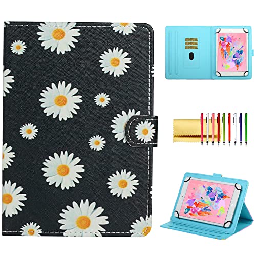 Flower Universal Case for 8 Inch Tablet, Techcircle Stand Folio Floral Design PU Leather Magnetic [Card Holder] Cover for Asus ZenPad 8, LG G-Pad 8.0 8.3, Samsung Tab 8.0" 8.4", Daisy Petals