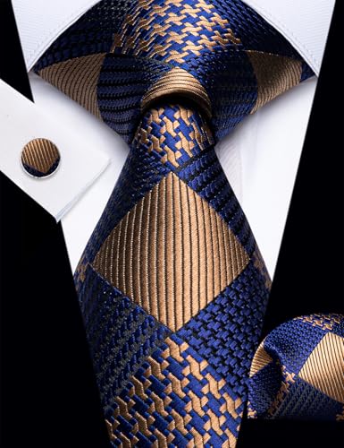 Image of YourTies Striped Plaid Ties for Men Silk Formal Necktie Set