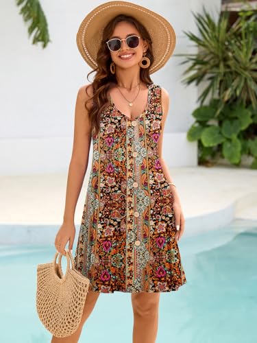 Image of BELAROI Summer Dresses for Women Beach Tshirt Sundress V Neck Casual Swing Tank Dress Swimsuit Cover Ups Pockets