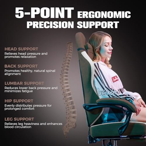 Image of GTPLAYER Gaming Chair, Ergonomic Computer Chair with Footrest and Lumbar Support, High Back Recliner Chair 350lbs, Height Adjustable for Home Office, Brown