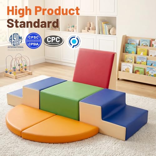 Image of TODIBY 6-Piece Soft PU Leather Toddlers Climbing Toys (XL Size), Baby Foam Climbing Blocks, Extra Large Foam Play Gym Climber Structures for Toddler 3, Indoor Climb and Crawl Activity Play Set