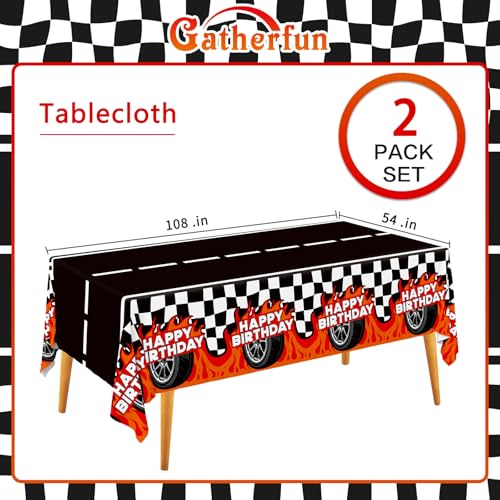 Image of Gatherfun Car Birthday Decorations Kit: Car Theme Party Supplies, Includes 2-Pack Racing Car -Themed Tablecloths for Kids & Boys' Racing Car Birthday, Disposable Table Covers 54 x 108 Inch