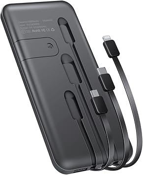 Amazon モバイルバッテリー mah 新版 大容量 3ケーブル内蔵 Lightning Micro Usb Type C 軽量 薄型 急速充電 スマホ充電器 携帯バッテリー 持ち運び便利 4台同時充電でき 残量表示 スタンド機能搭載 防災グッズ Pse認証済 Iphone Ipad Android対応 Tsuneo