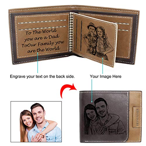 Custom Engraved Wallet, Personalized Photo Leather Wallet for Men, Birthday, Father’s Day, Christmas Day Gift, Dark Brown 022
