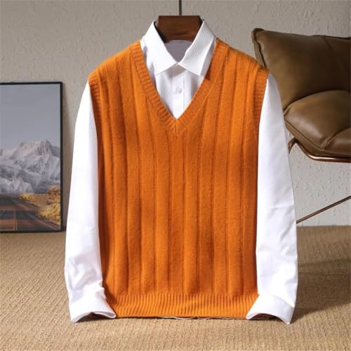 Men’S Thickened V-Neck Warm Sweater Vest Merino Wool Cashmere Solid Color Knitted Pullover Tank Top2