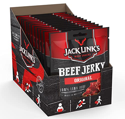 Jack Link's Beef Jerky Original - Pack of 12 (12 x 40 g) - Protein Rich Beef Dried Meat - Dried High Protein Jerky