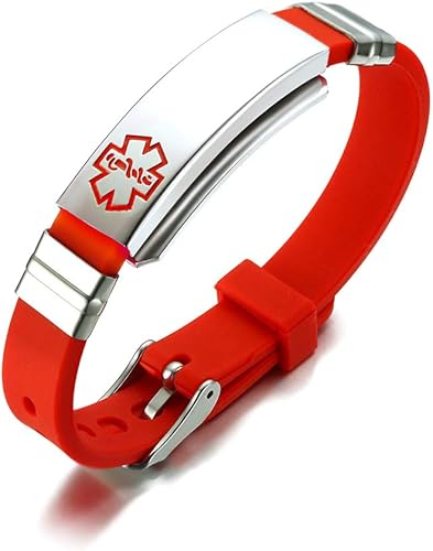 Hisatan Pulseras de identificación de alerta médica personalizadas para hombres y mujeres, grabado gratuito, unisex, ajustable, de silicona de