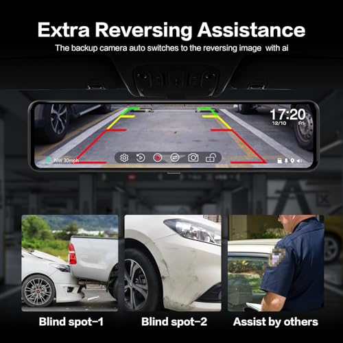 12" Rear View Mirror Camera, 4K Smart Touch Screen Mirror Dash Cam Front and Rear, Supports Zoom in, Night Vision, Parking Mode, 1080P Back Up Camera, GPS, 32GB Card - Image 6